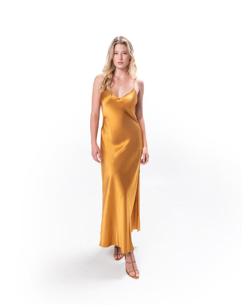 gold slip dress maxi New Bronze Mossy Maxi Slip Dress