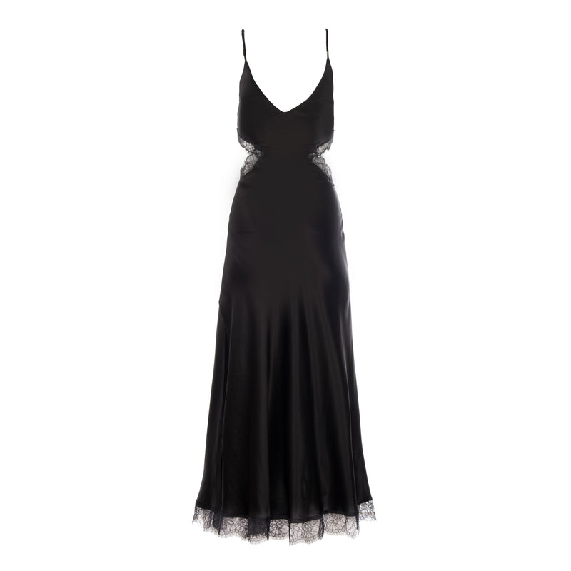 Black Lace Cut-out Long Silk Slip Dress - Dannijo