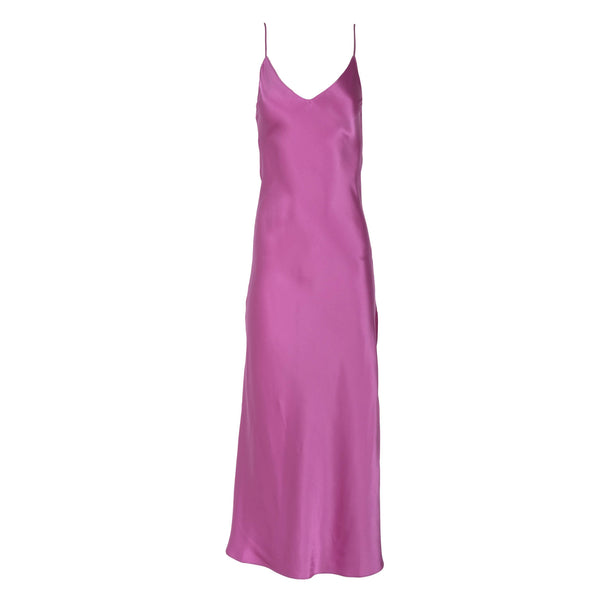 Vibrant Orchid Long Silk Slip Dress