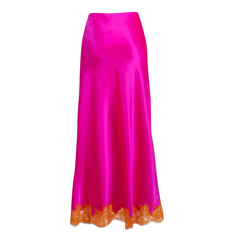 Hot Fuchsia High Slit Lace Applique Skirt