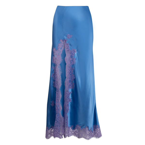 Cornflower Blue High Slit Lace Applique Skirt