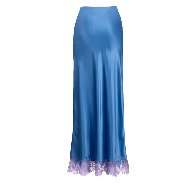 Cornflower Blue High Slit Lace Applique Skirt