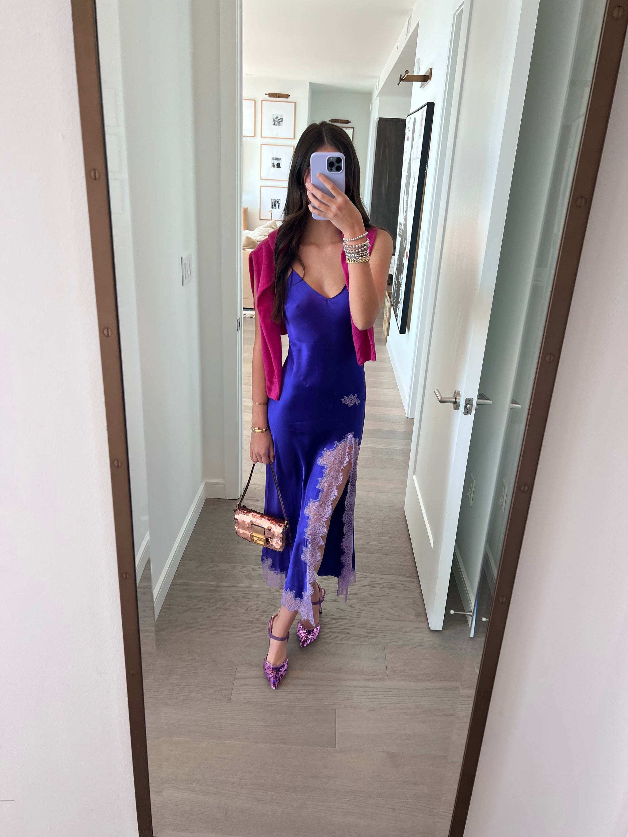 Ultra Violet Lace Applique High Slit Tea Length Slip | Dannijo Ultra Violet Lace Applique High Slit Tea Length Slip | Dannijo