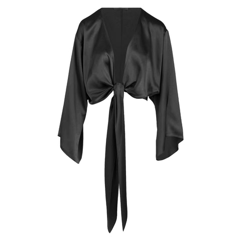 Black Kimono Sleeve Wrap Top