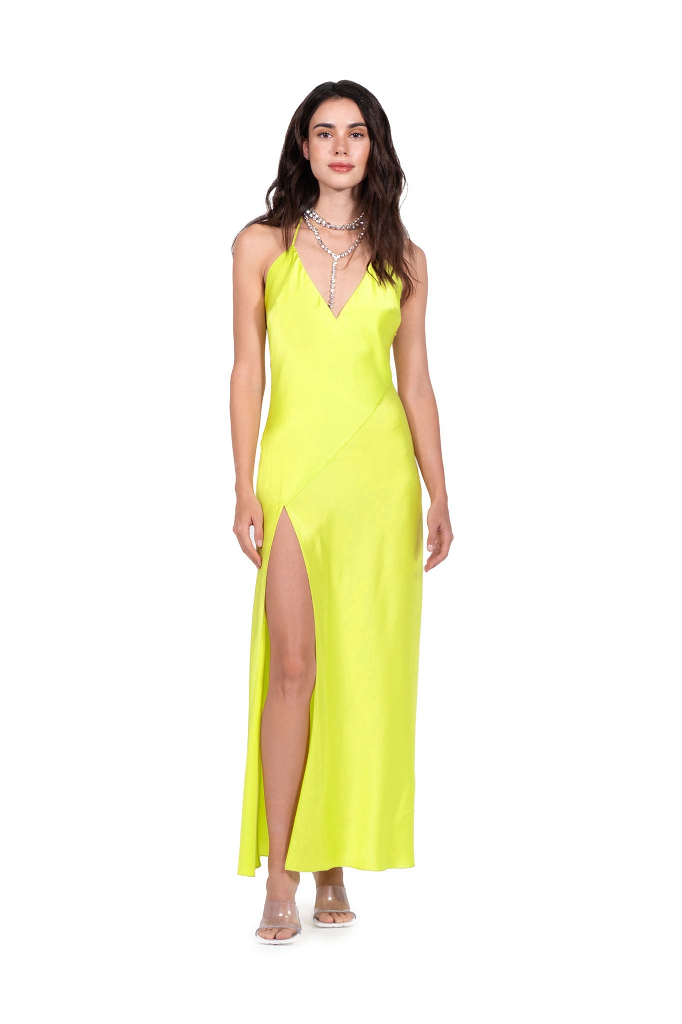 Chartreuse High Slit Deep V Halter Maxi | Dannijo Chartreuse High Slit Deep V Halter Maxi | Dannijo