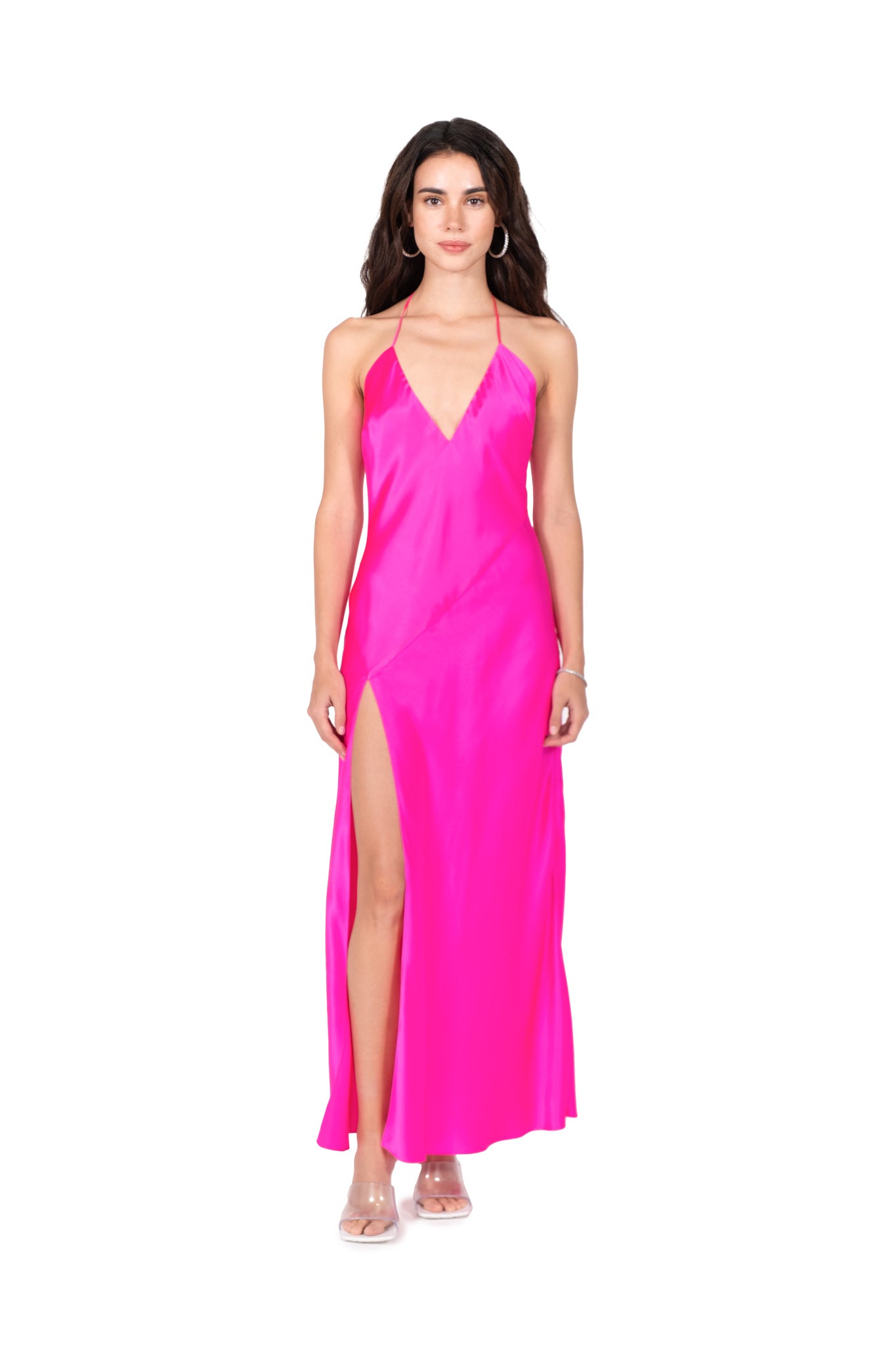 Hot Fuchsia High Slit Deep V Halter Maxi | Dannijo Hot Fuchsia High Slit Deep V Halter Maxi | Dannijo