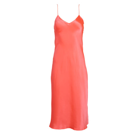 Neon Coral Midi Slip Dress