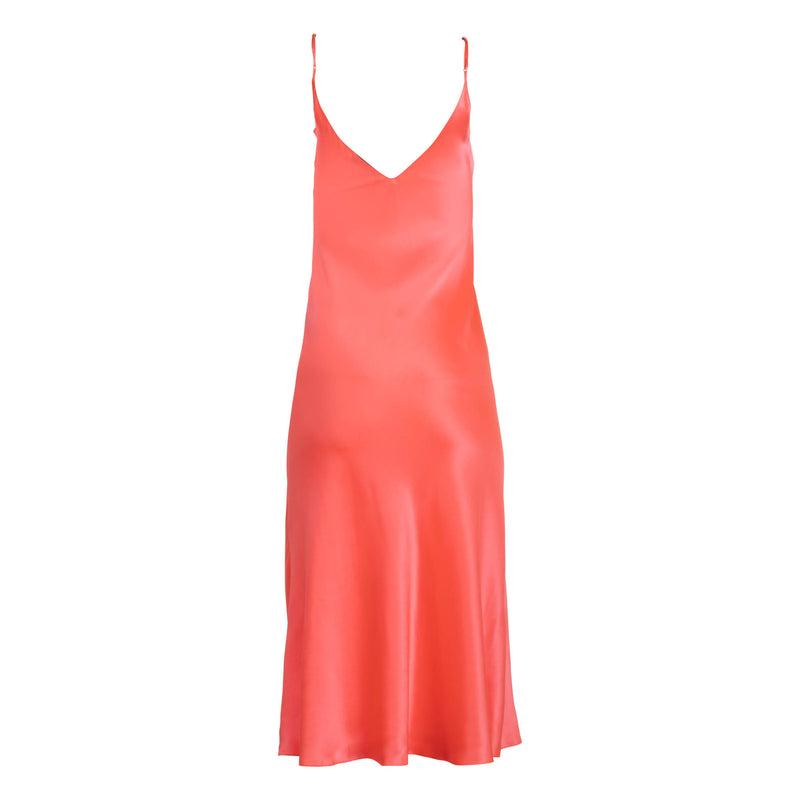 Neon Coral Midi Slip Dress