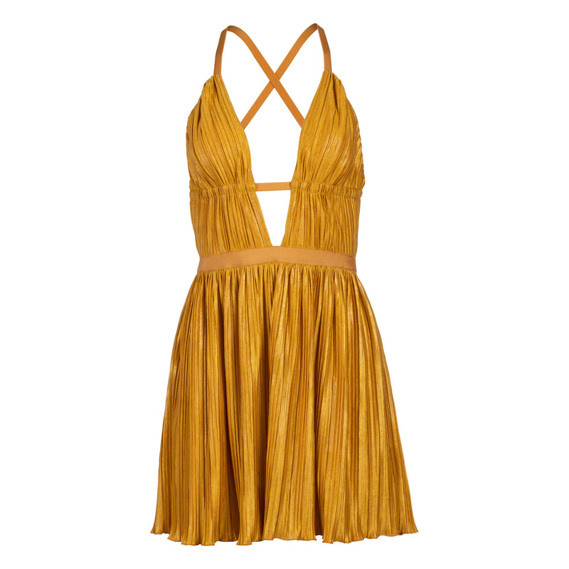 Pleated Gold Coast Plunge Neck Mini Dress | Dannijo Pleated Gold Coast Plunge Neck Mini Dress | Dannijo