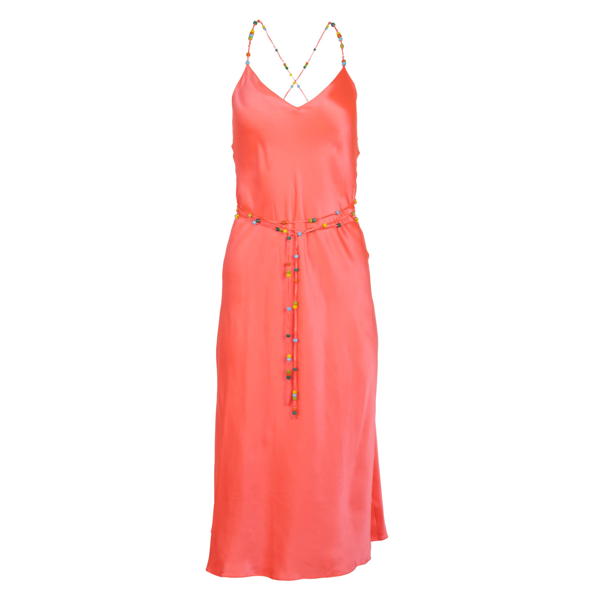 Neon Coral Beaded Strap Midi Slip Dress | Dannijo Neon Coral Beaded Strap Midi Slip Dress | Dannijo