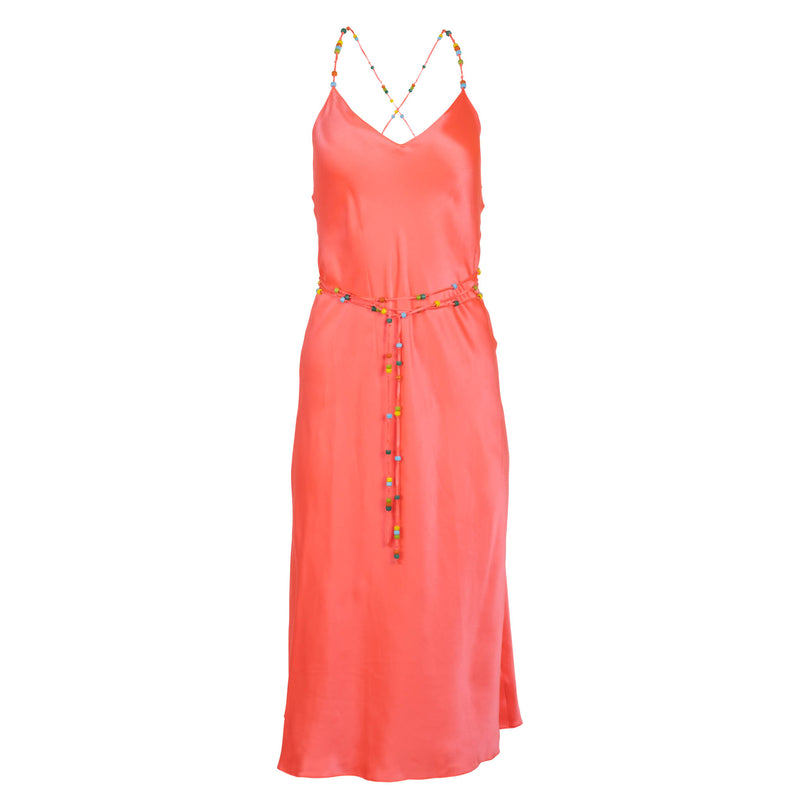 Neon Coral Beaded Strap Midi Slip Dress | Dannijo Neon Coral Beaded Strap Midi Slip Dress | Dannijo