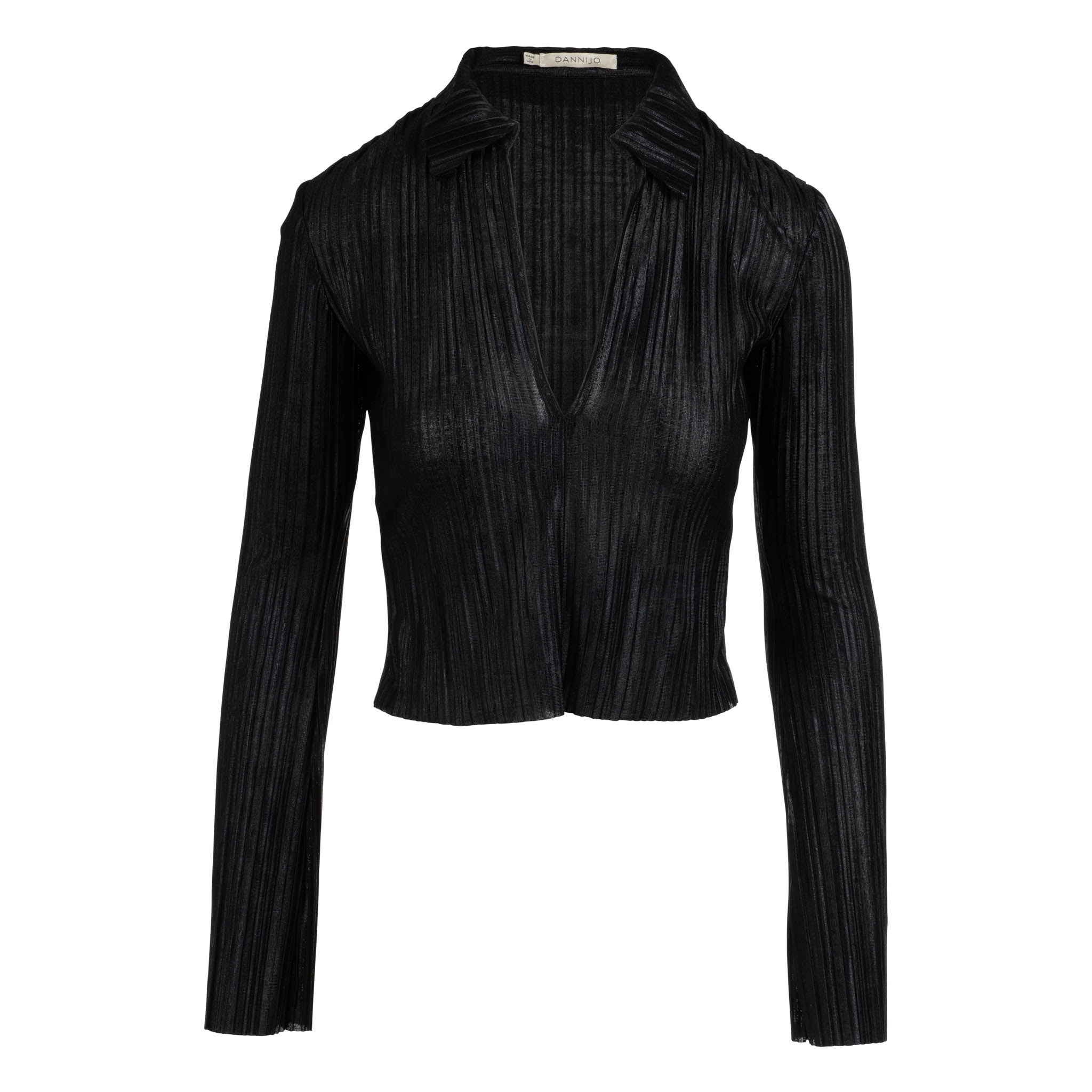 Noir Long Sleeve Pleated Polo Top