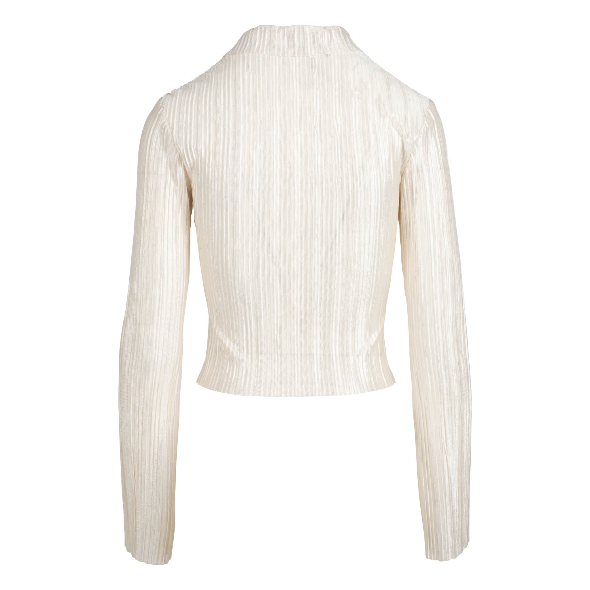 Pearl White Long Sleeve Pleated Polo Top