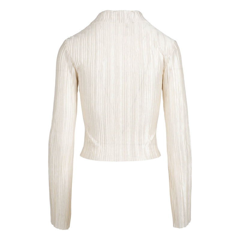 Pearl White Long Sleeve Pleated Polo Top