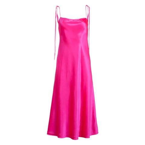 Tie Strap Acid Pink Midi Slip Dress