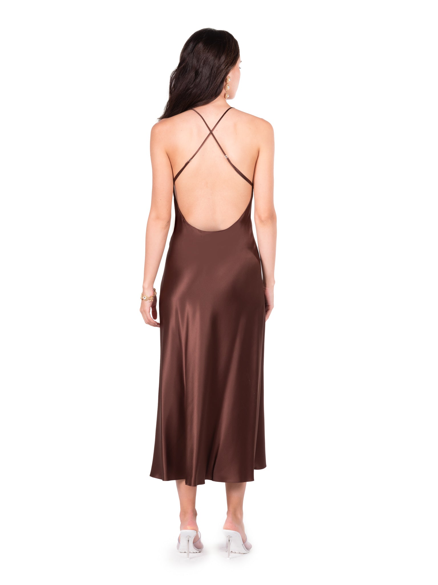 Silk open back slip dress