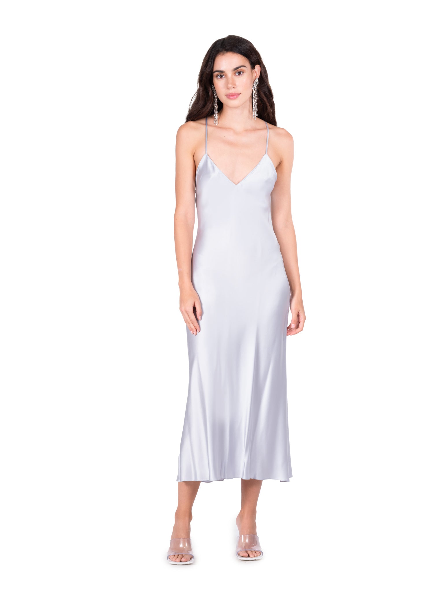Silver Blue Open Back Cross Strap Midi Slip Dress | Dannijo Silver Blue Open Back Cross Strap Midi Slip Dress | Dannijo