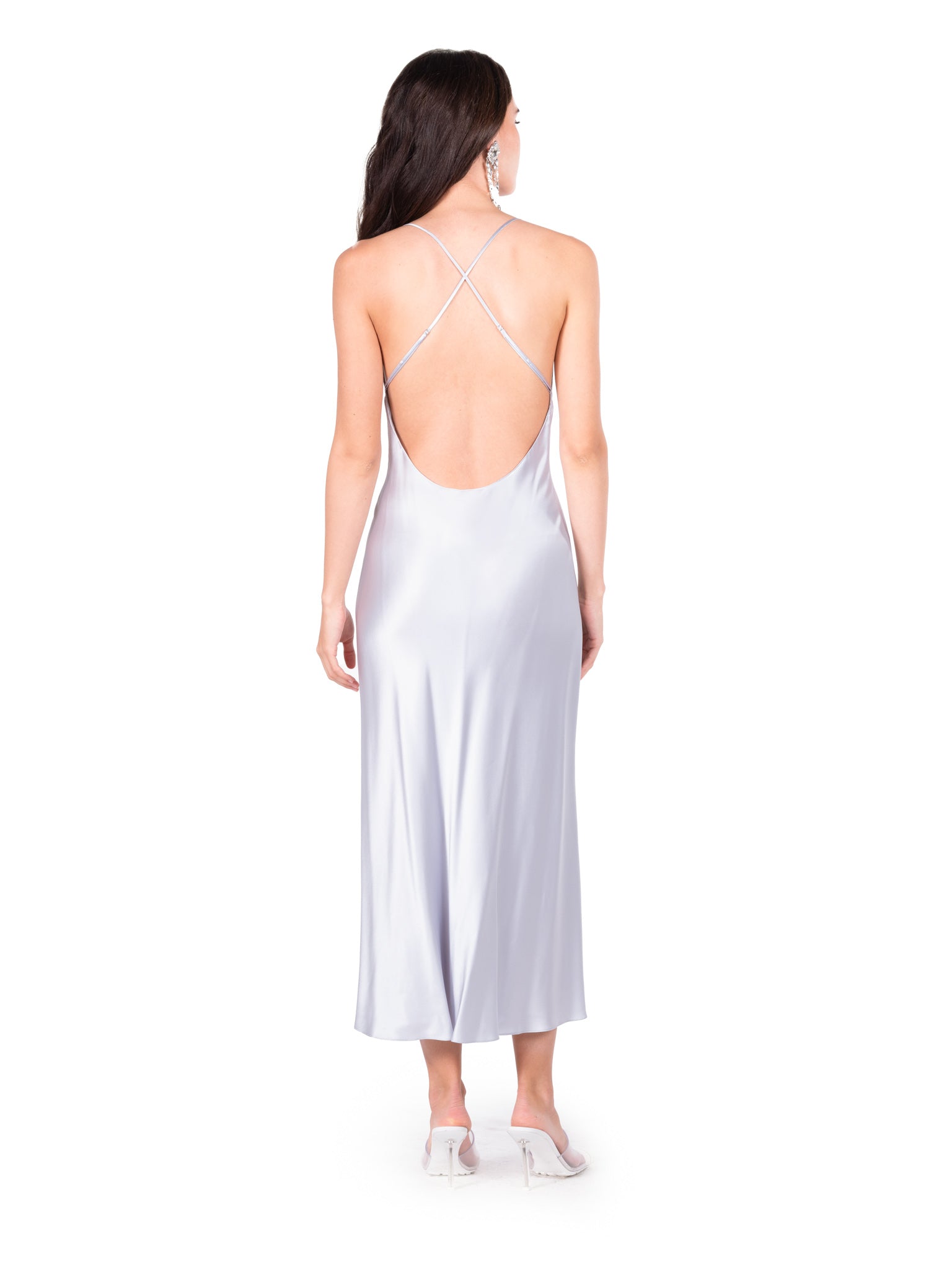 Silver Blue Open Back Cross Strap Midi Slip Dress | Dannijo Silver Blue Open Back Cross Strap Midi Slip Dress | Dannijo