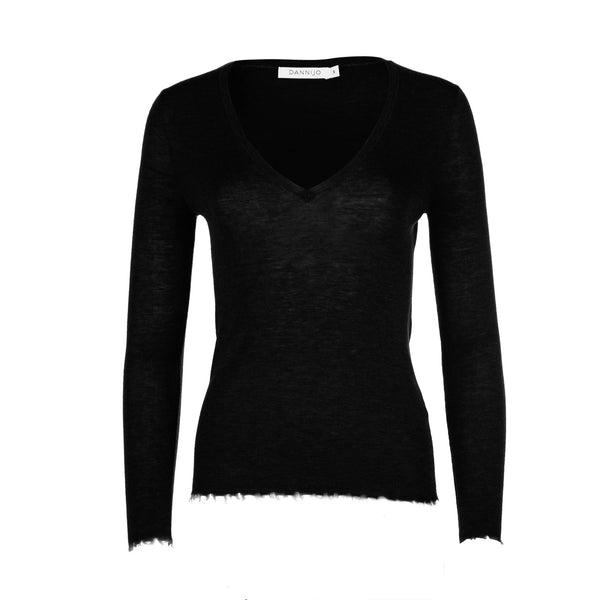 Black Merino Wool V-neck Sweater - Dannijo