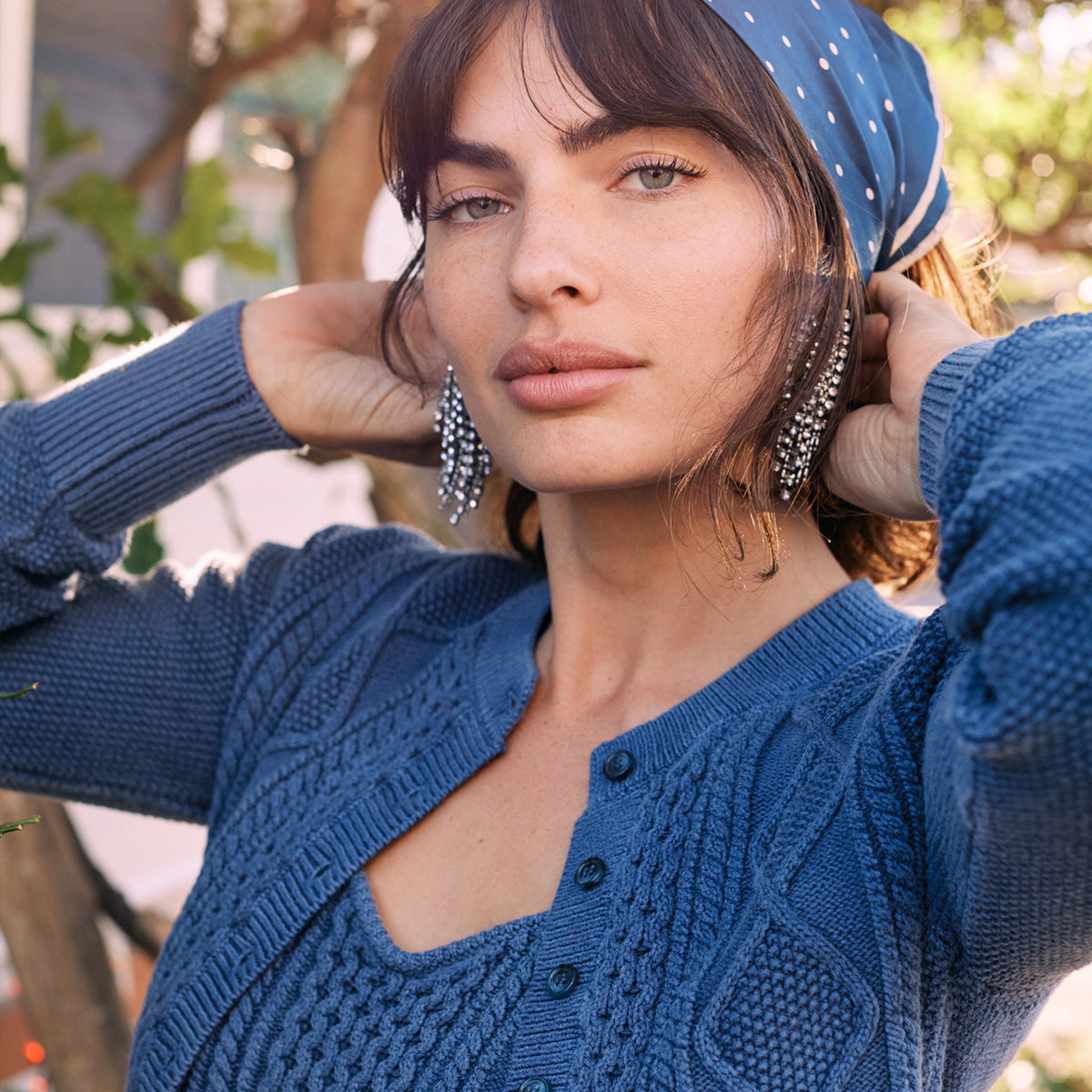 Navy Cable-Knit Cropped Cardigan - Dannijo