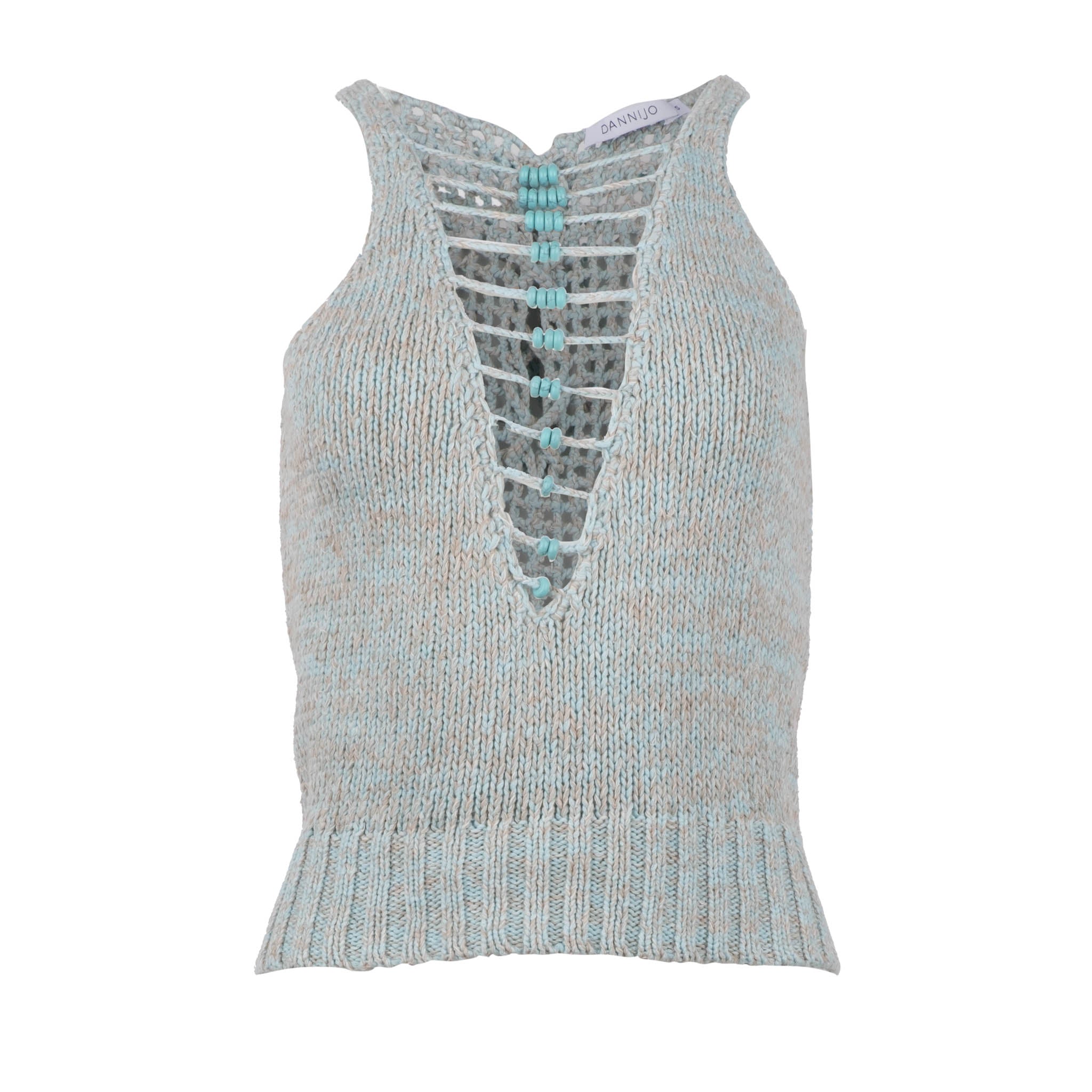 Blue Cotton Crochet Beaded Tank - Dannijo