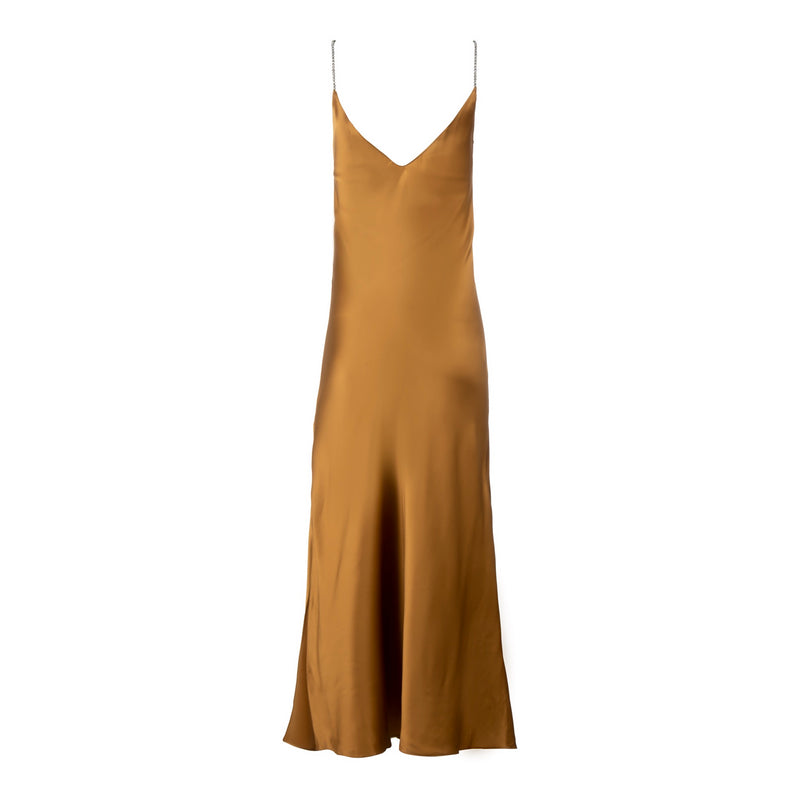 Bronze Crystal Strap Long Silk Slip Dress - Dannijo