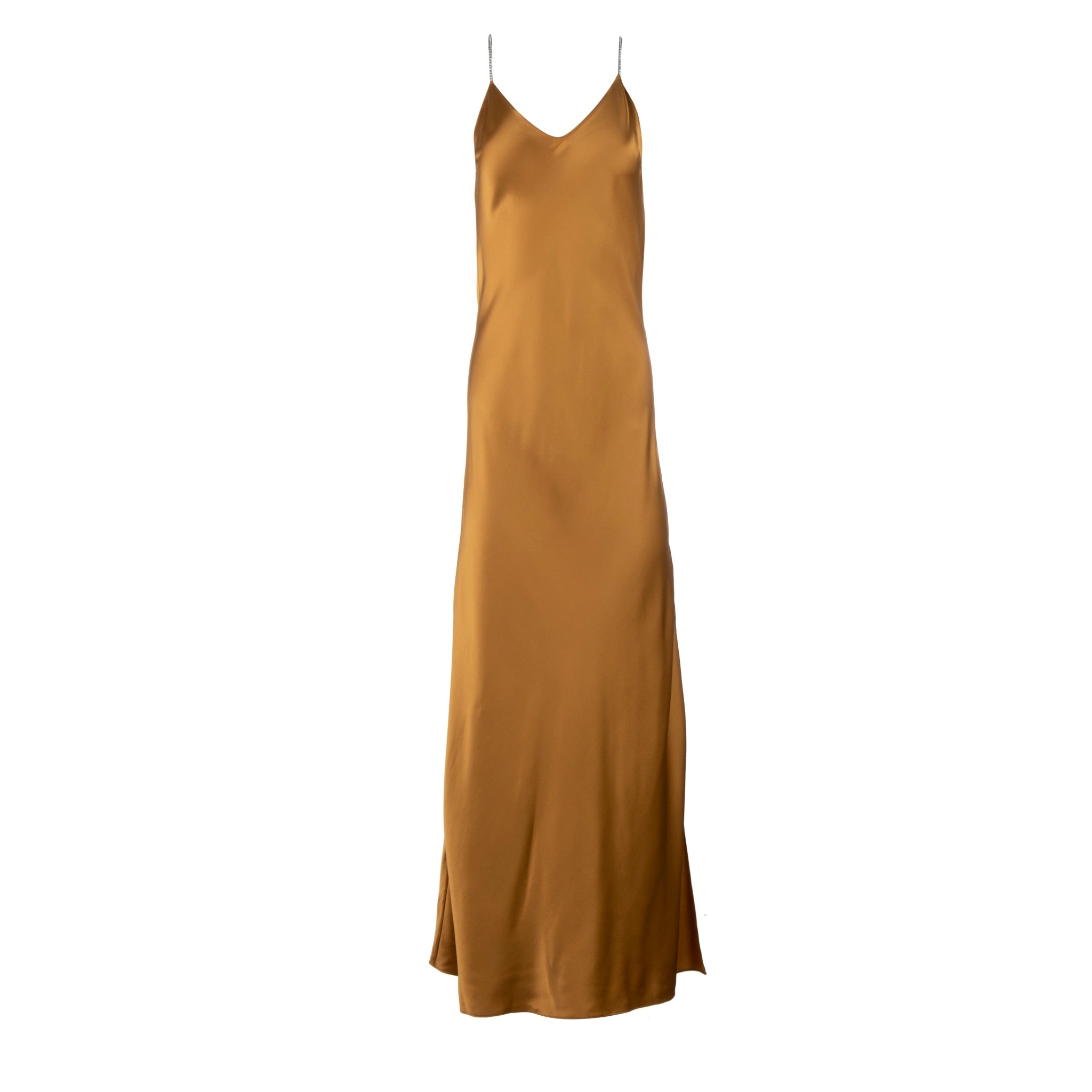 Bronze Crystal Strap Long Silk Slip Dress - Dannijo