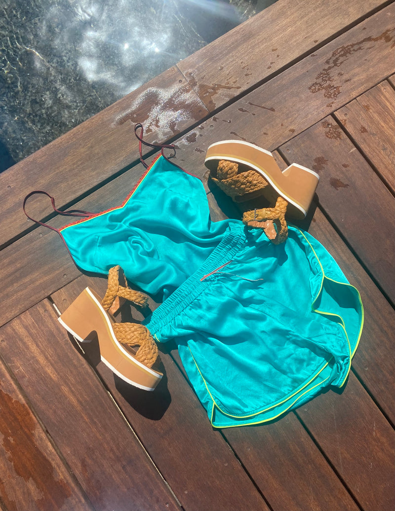 Neon Turquoise Bowling Shorts