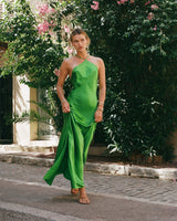True Extravagance Satin Halter Maxi Dress (Kelly Green)
