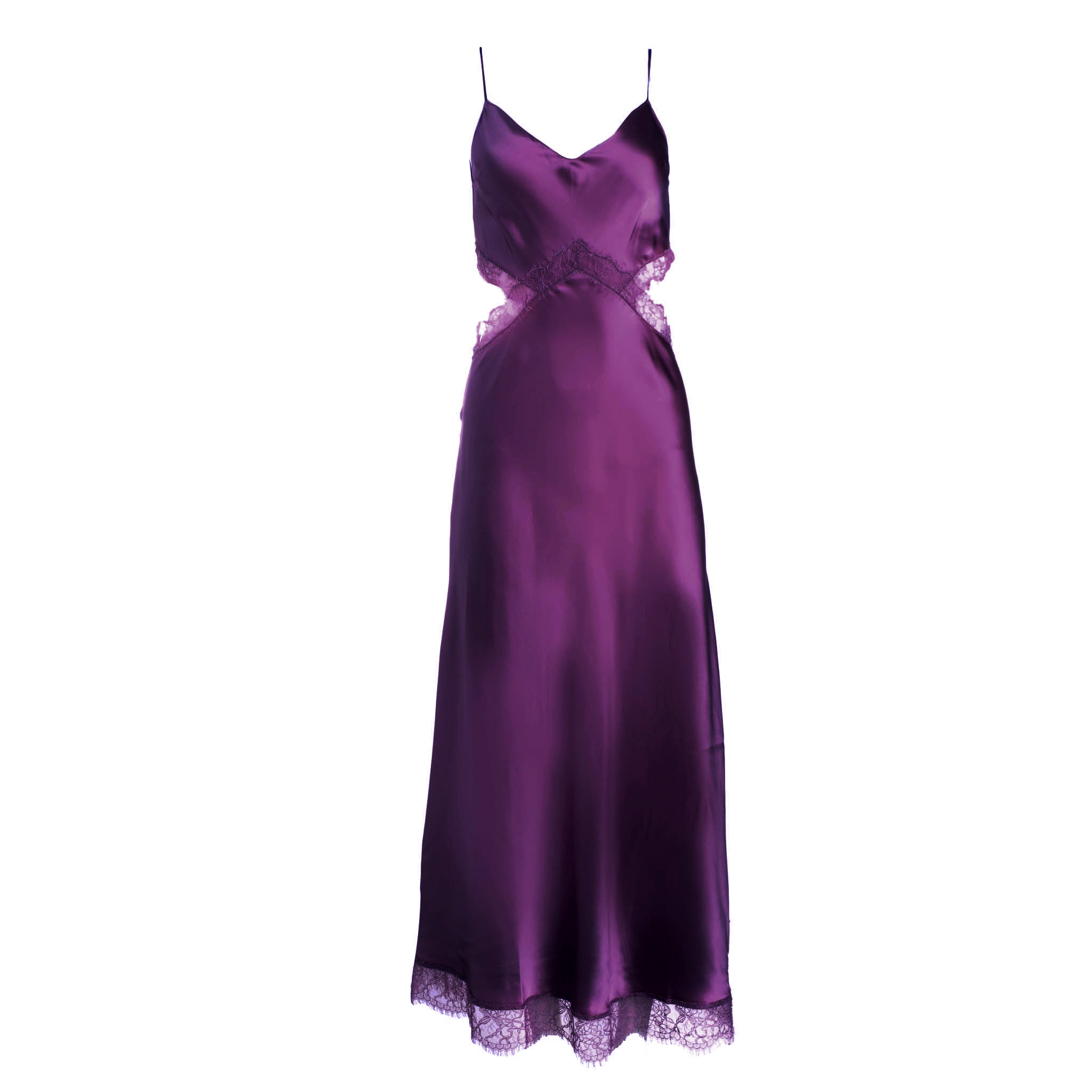 silk dress cut out Wine Lace Cut-out Long Silk Slip Dress