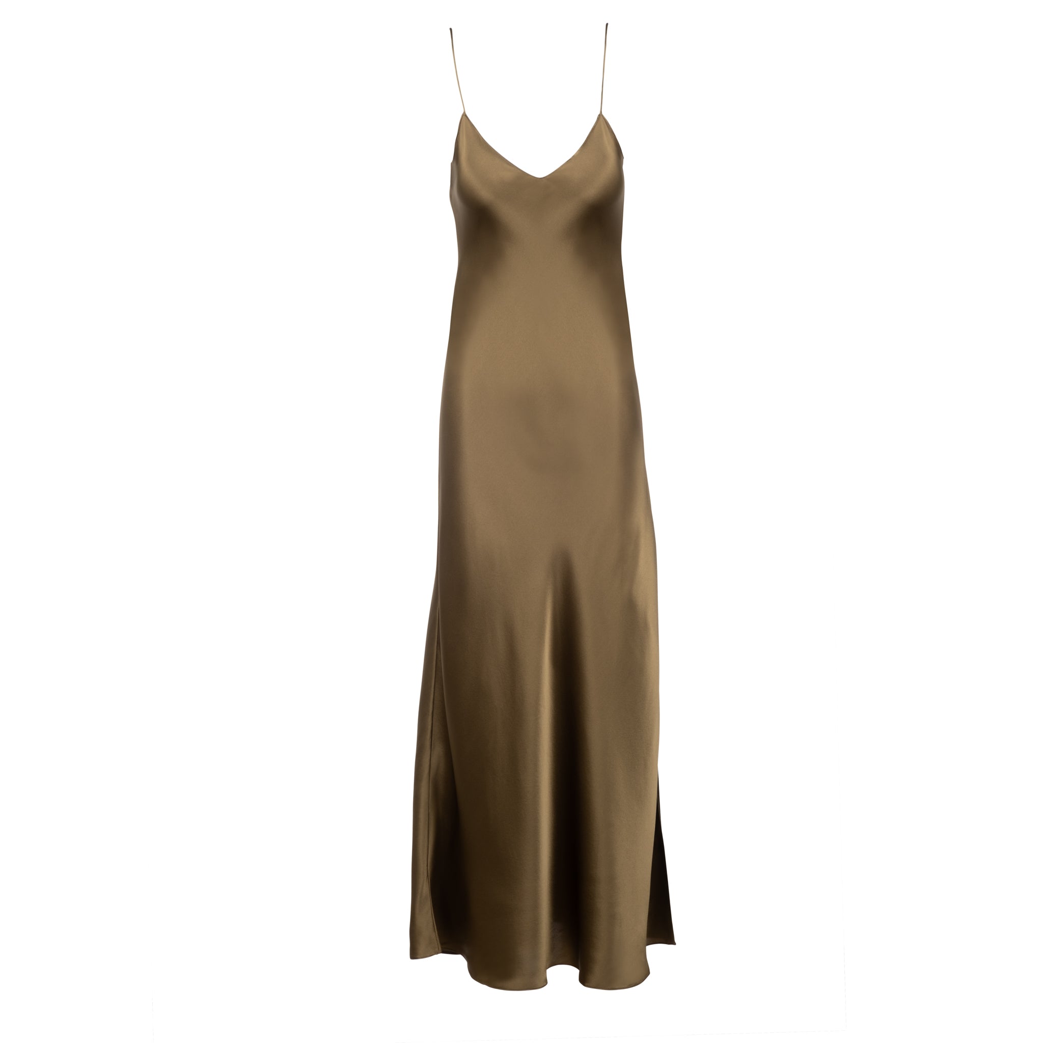 moss green slip dress One Shoulder Strap Satin Green Slip Dress