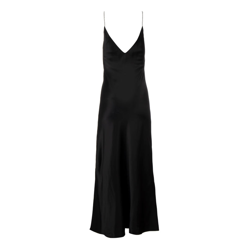 Noir Crystal Strap Long Silk Slip Dress - Dannijo