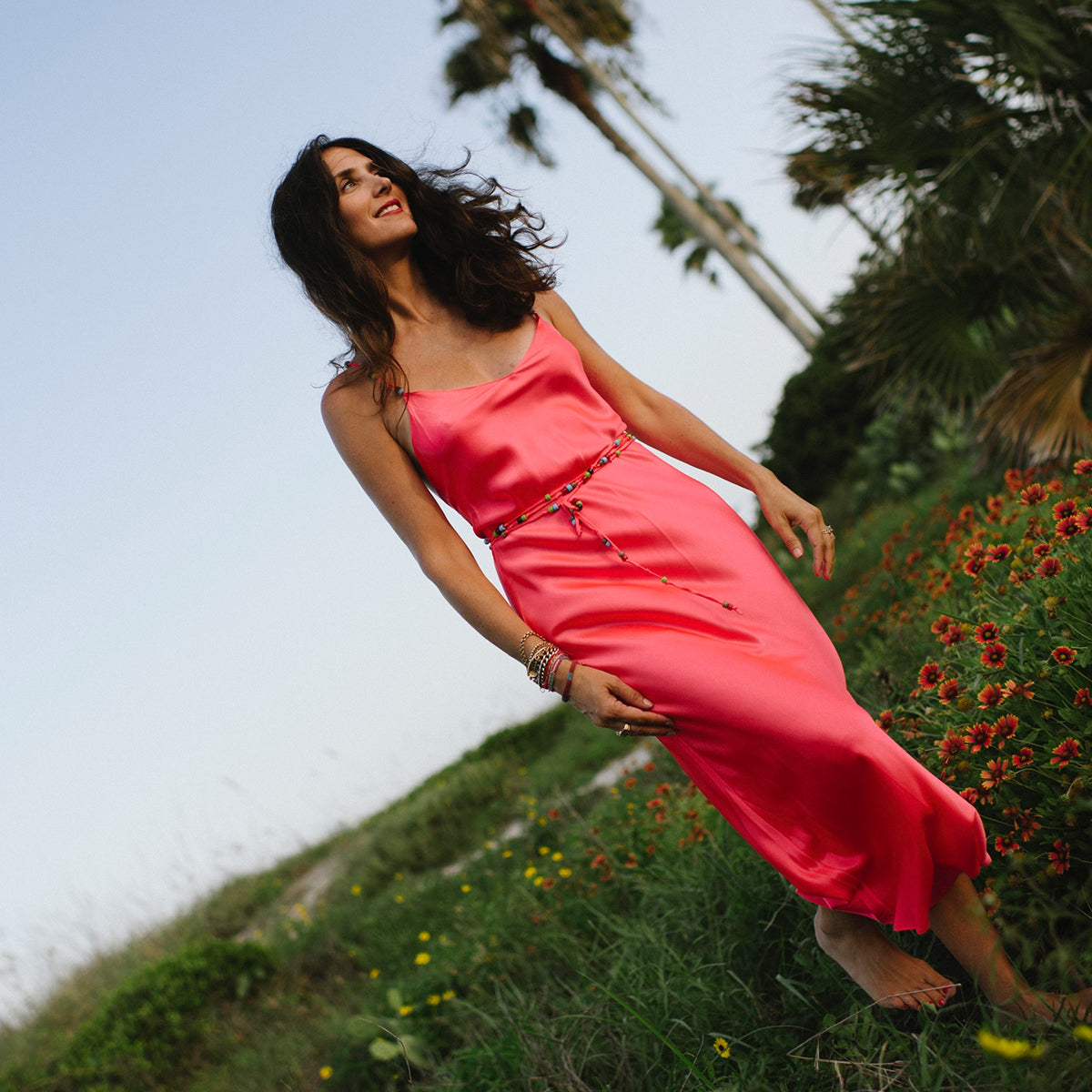 neon silk dress Silk Wrap Slip Maxi Dress