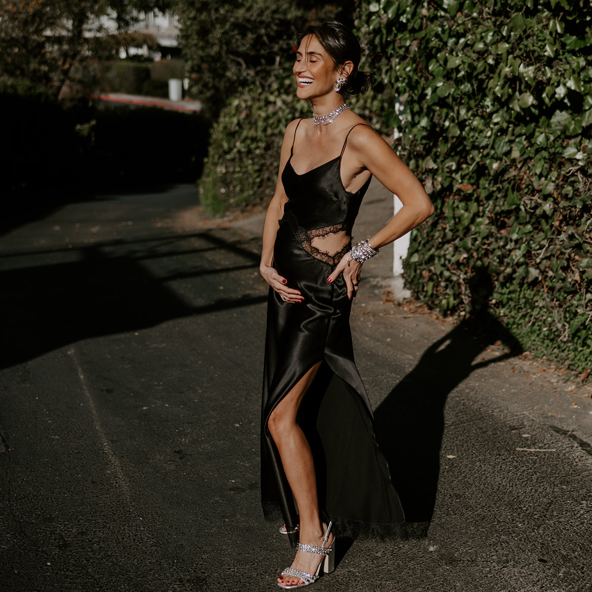 Black Lace Cut-out Long Silk Slip Dress | Dannijo Black Lace Cut-out Long Silk Slip Dress | Dannijo
