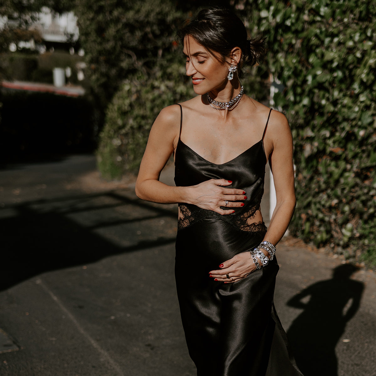 Black Lace Cut-out Long Silk Slip Dress | Dannijo Black Lace Cut-out Long Silk Slip Dress | Dannijo