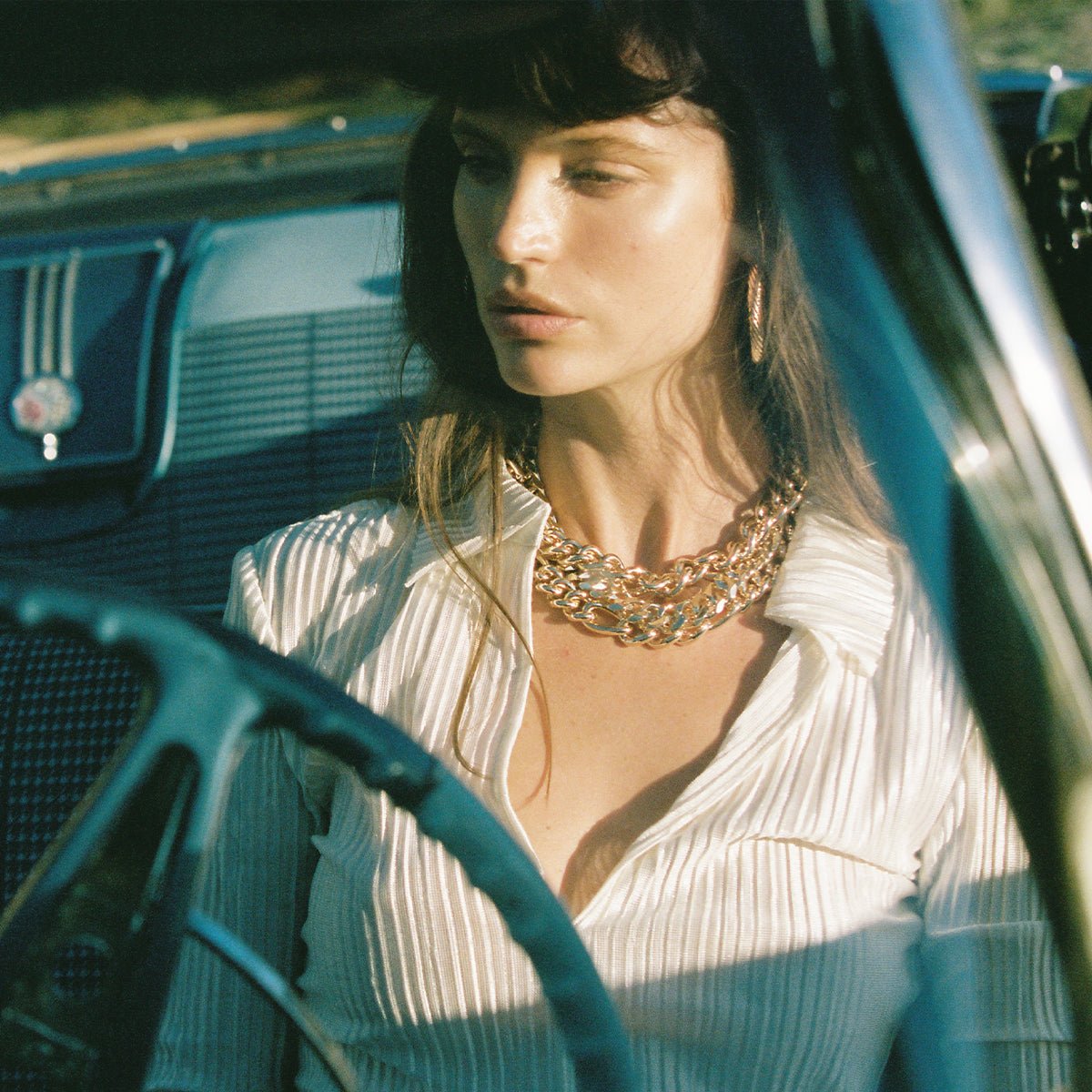 Pearl White Long Sleeve Pleated Polo Top