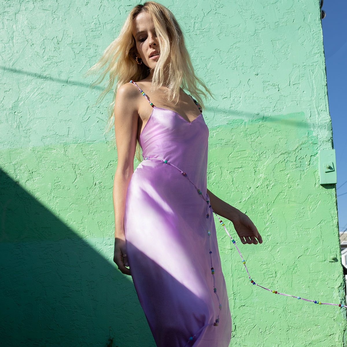 Purple Haze Beaded Strap Midi Slip Dress