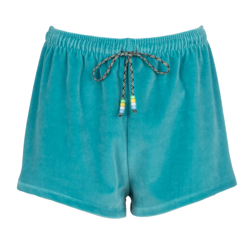 Neon Turquoise Velour Shorts | Dannijo