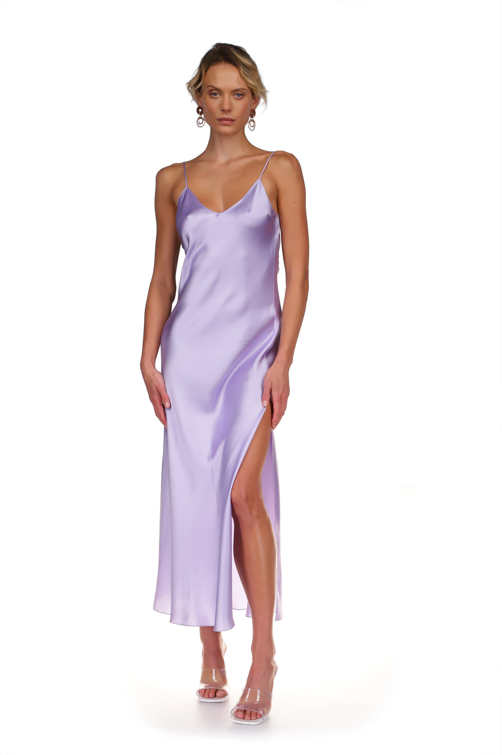 purple slip dress Paiva in Satin Crafted 100 percent from our signature Vegan Cupro fabric for durability Julia Purple Lace Slip Dress