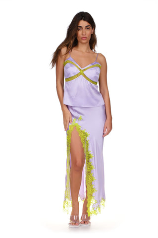 Lavender High Slit Lace Applique Skirt