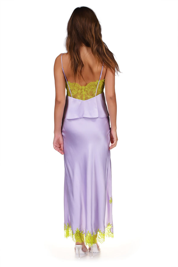 Lavender High Slit Lace Applique Skirt