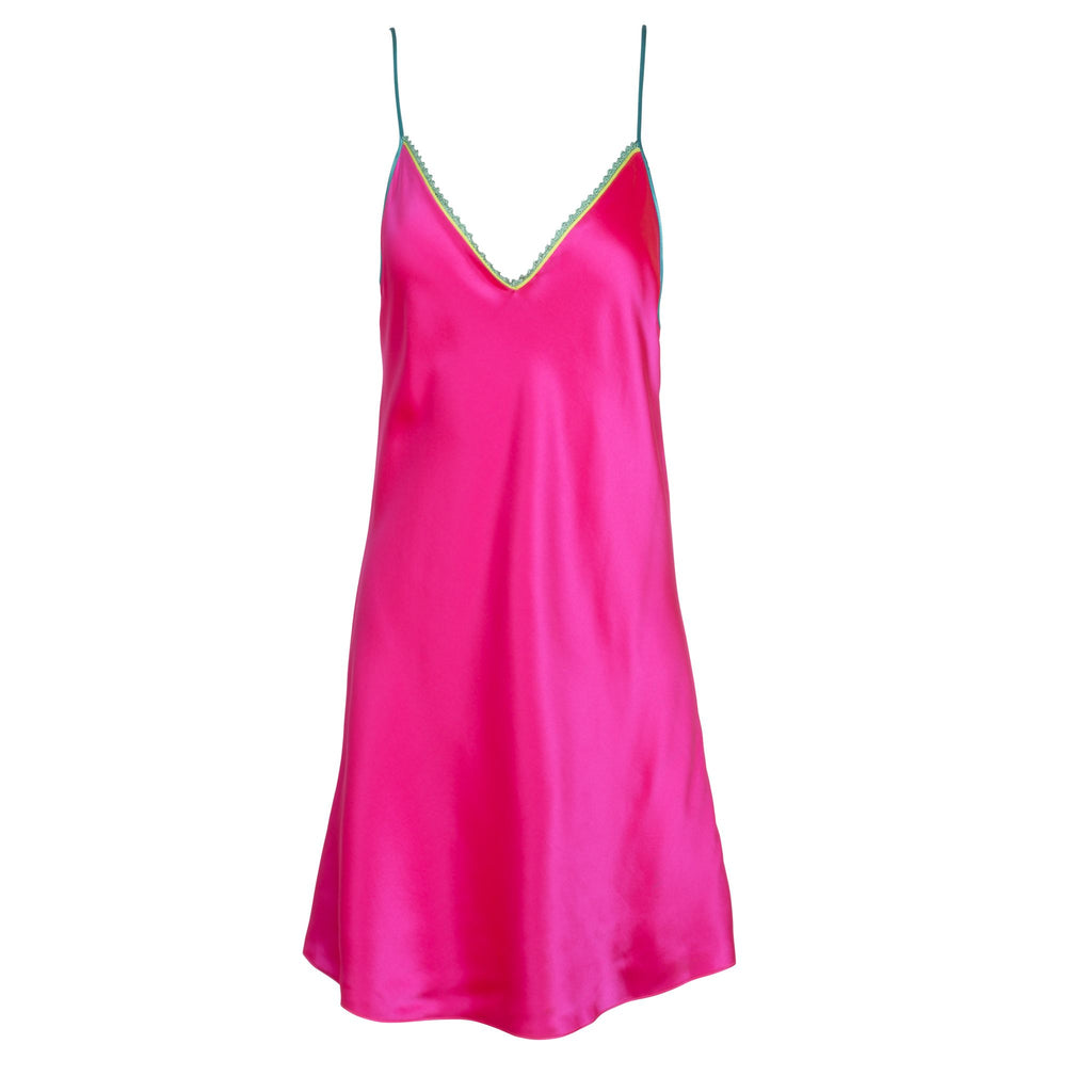 DANNIJO Tie Strap Long Slip Dress in Hot Pink