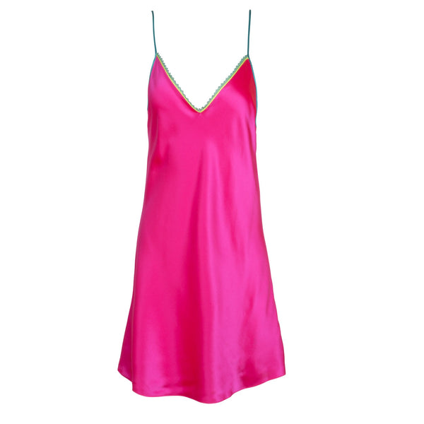 Acid Pink Lace-Trim Mini Slip Dress