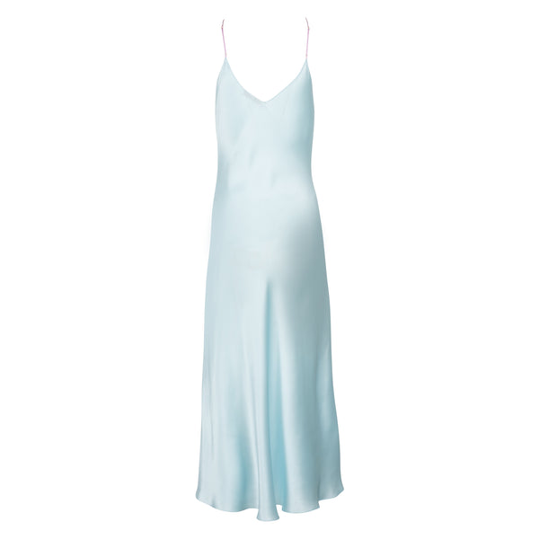 Blue Mist Midi Dress with Contrast Straps